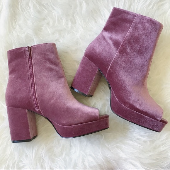 Primark Shoes - Mauve Velvet Block Heel Open Toed Ankle Boots